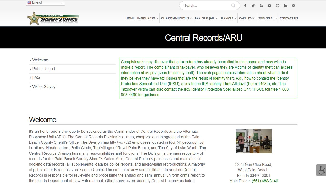 Central Records/ARU - Palm Beach County Sheriff's Office